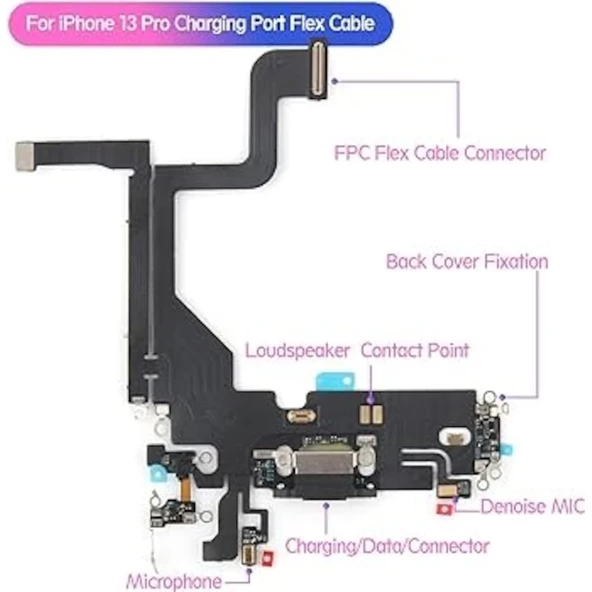 İphone 13 Pro Uyumlu Şarj Soketli Mikrofon Film Flexi Bordu - Mavi
