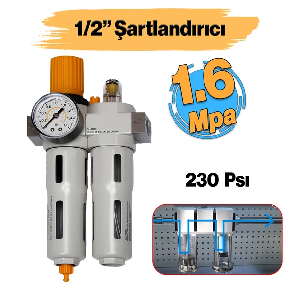 Pnömatik Şartlandırıcı Xou Midi 0.05-1.6 Mpa Maksimum Basınç 230 Psı Hava Komprasör 1/2" İnç