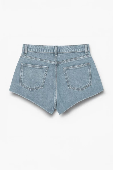 Kadın Yüksek Bel Püsküllü Paça Jean Şort - 12
