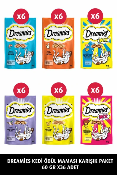 Dreamies Kedi Ödül Maması Karışık Paket 60 gr X36 Adet