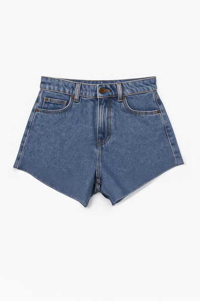 Kadın Yüksek Bel Püsküllü Paça Jean Şort - 2
