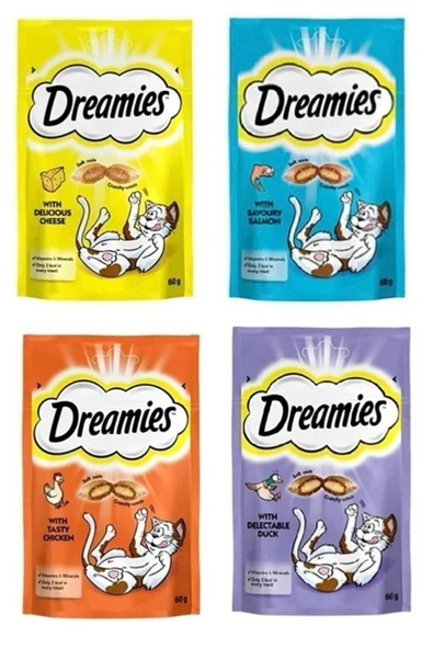 DREAMS Dreamies Kedi Ödül Maması Peynirli-somonlu-ördeketli-tavuklu 60gr X 4 Adet