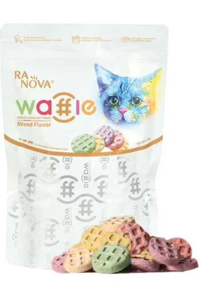 RANOVA Kediler Için Dondurularak Kurutulmuş Etli Waffle 60 gr (KARIŞIK LEZZET)