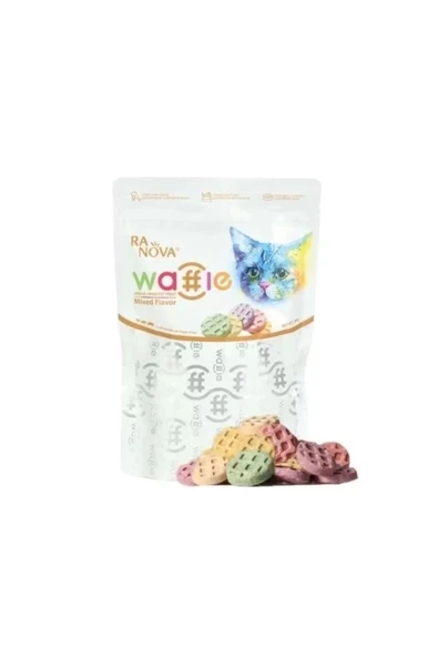 RANOVA Karışık Lezzetli Dondurularak Kurutulmuş Waffle Kedi Ödül Maması 60 gr