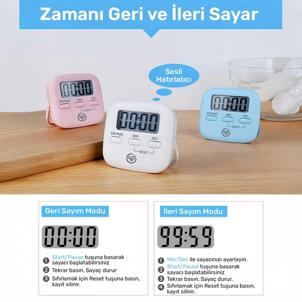 NPO NPT05P Mutfak,Ders,Yemek için 60dk Dijital Alarm Kronometre,Pomodoro Öğrenci Motivasyon Saati - 2