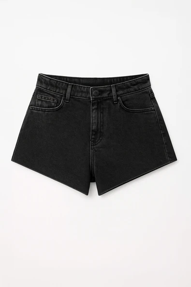 Kadın Yüksek Bel Püsküllü Paça Jean Şort - 6