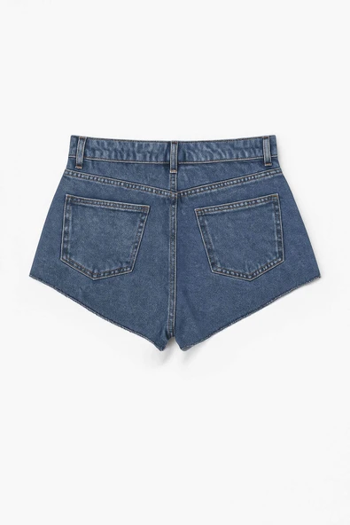 Kadın Yüksek Bel Püsküllü Paça Jean Şort - 3