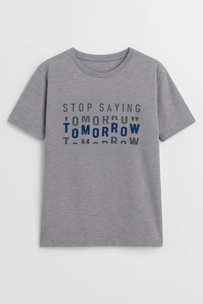 Erkek Rahat Kesim Bisiklet Yaka Yazı Baskılı T-shirt - 2