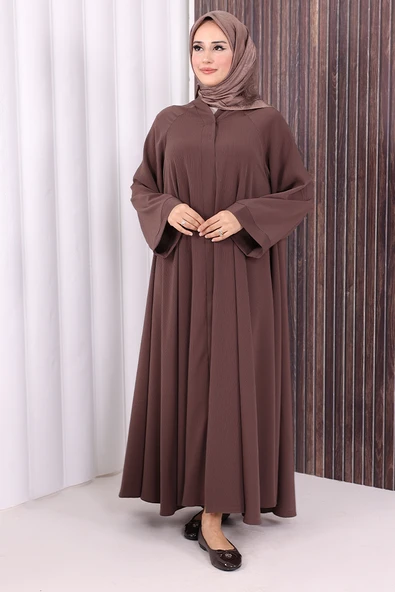 Çıt Çıt Düğme Detaylı Ferace Görünümlü Elbise 70020 Kahverengi ürün görseli