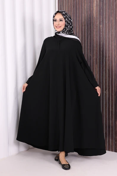 Çıt Çıt Düğme Detaylı Ferace Görünümlü Elbise 70020 Siyah ürün görseli