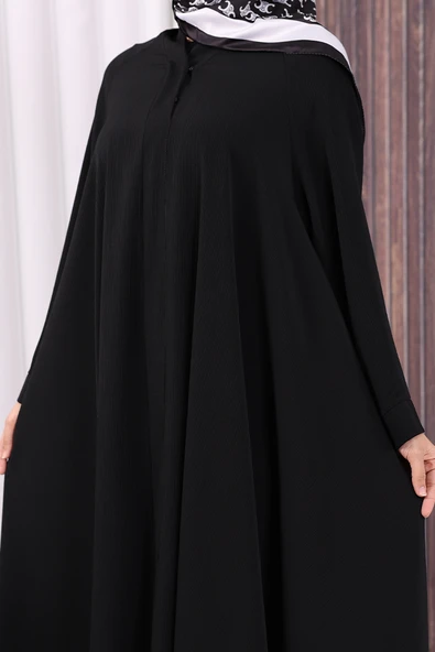 Çıt Çıt Düğme Detaylı Ferace Görünümlü Elbise 70020 Siyah - Resim 7