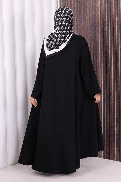 Çıt Çıt Düğme Detaylı Ferace Görünümlü Elbise 70020 Siyah - Resim 4