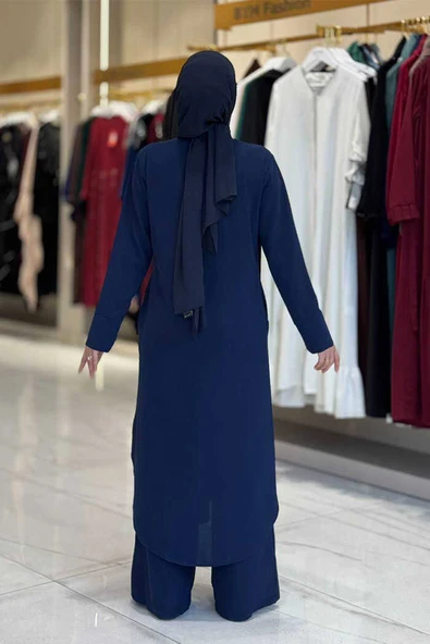 Düğmeli Cepli Tunik ve Pantolon İkili Takım 8682 Lacivert - 2