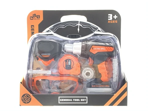 Ceren Ctoys Oyuncak Çantalı 16 Parça Pilli Vidalama ve Toz maskesi  İş Gözlüğü Tamir Ekipmanı  778-10