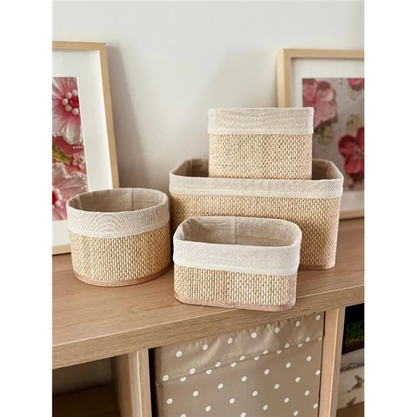 Akayev Beige Hasır 4Lü Sepet