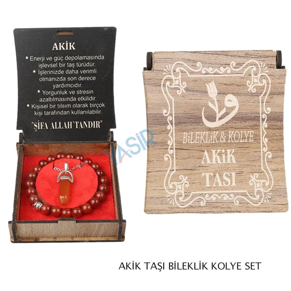 KUTULU KOLYE BİLEKLİK SETİ AKİK TAŞI ürün görseli