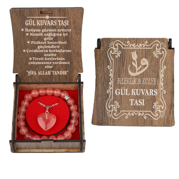 KUTULU KOLYE BİLEKLİK SETİ GÜL KUVARS TAŞI
