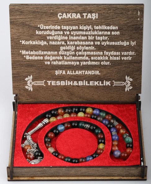 KUTULU 33 LÜ TESBİH BİLEKLİK SETİ ÇAKRA TAŞI ürün görseli 1