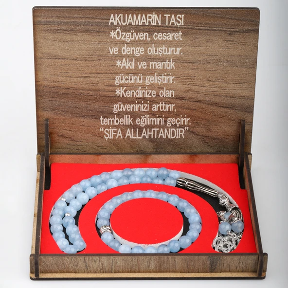 KUTULU 33 LÜ TESBİH BİLEKLİK SETİ  AKUAMARİN