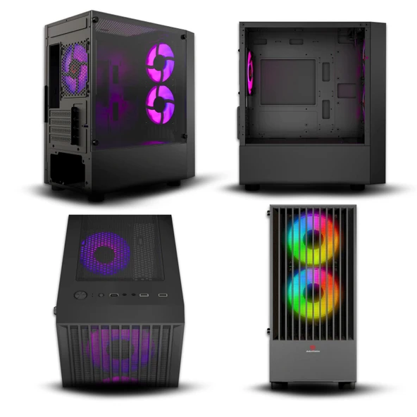 Rampage Kasa Lyra Mesh Temperli Siyah 3x2Cm RGB Fan M-Atx Mid-T Gaming (Power Yok)