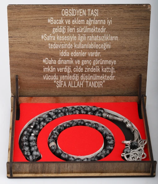 KUTULU 33 LÜ TESBİH BİLEKLİK SETİ OBSİDYEN