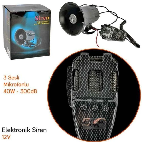 Hko 3 Sesli Mikrofonlu Siren 12V 40W Karbon - 3