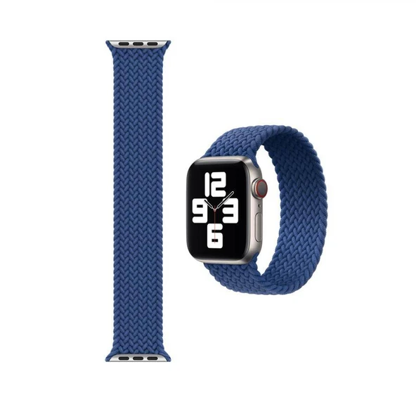 Apple Watch 6 44 MM Tek Parça MEDİUM Hasır Kordon Mavi - 2