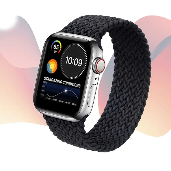 Apple Watch 4 38 MM Tek Parça MEDİUM Hasır Kordon Kömür - 2
