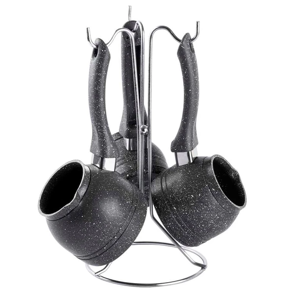 Tantitoni 4 Parça Gri Granit Kaplamalı Standlı Cezve Seti ürün görseli