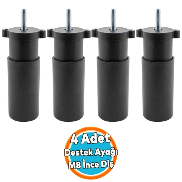 Mobilya Kanepe Sehpa TV Ünitesi Koltuk Orta Destek Ayağı Ayarlanabilir 9.5 cm Siyah Baza Ayak 4 Adet ürün görseli
