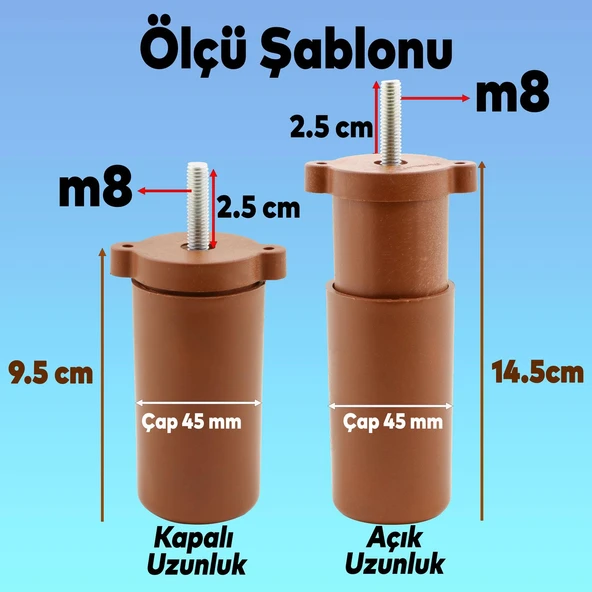 Mobilya Kanepe Sehpa Koltuk Orta Destek Ayağı Ayarlanabilir 9.5 cm Kahverengi Baza Ayak 4 Adet - 2