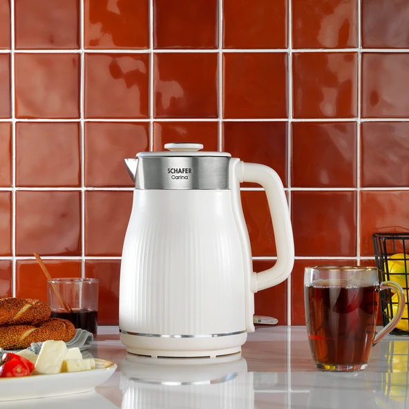 Schafer Carina Paslanmaz Çelik El Yakmaz Gövdeli Su Isıtıcı-Krem