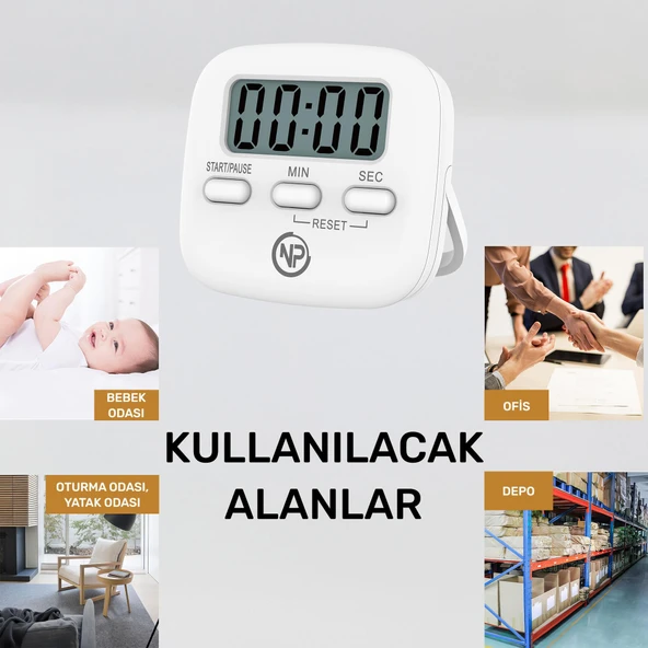 NPO NPT05B Mutfak,Ders,Yemek için 60dk Dijital Alarm Kronometre,Pomodoro Öğrenci Motivasyon Saati - 6