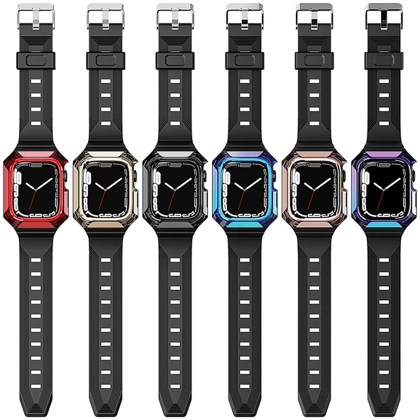 Apple Watch 44mm Zore KRD-88 Sert PC Kasa Koruyuculu Silikon Kordon - 3