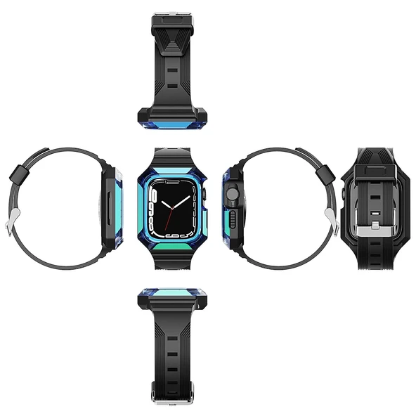 Apple Watch 44mm Zore KRD-88 Sert PC Kasa Koruyuculu Silikon Kordon - 4