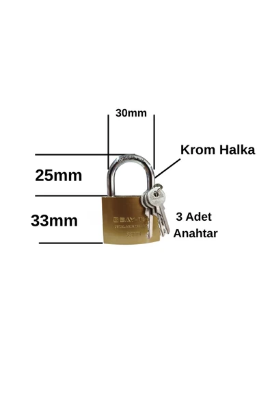 HAFSER Asma Kilit Paslanmaz Çelik Kilit 38mm 3 Anahtarlı - 2