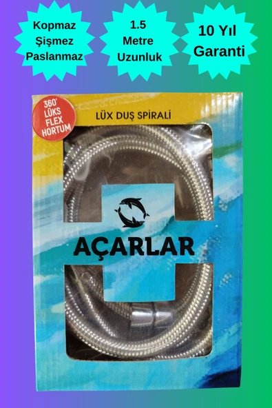 Acarlar 10 Yıl Garantili Banyo Duş Hortumu Çelik Örgülü 1,5 Metre Duş Başlık Hortumu 1.kalite