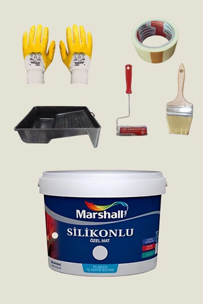 Marshall 5'li Set Silikonlu Özel Mat Duvar Boyası Işıltısı 50 Çeşit Renk 2.5lt