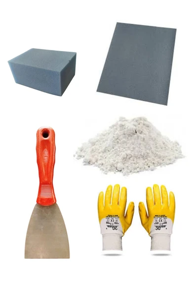 HAFSER Duvar Tamir Seti 2 Kg Sıva Alçısı, Spatula,zımpara,sıva Süngeri,eldiven 6 Parça Set