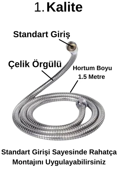 Acarlar 10 Yıl Garantili Banyo Duş Hortumu Çelik Örgülü 1,5 Metre Duş Başlık Hortumu 1.kalite - 2