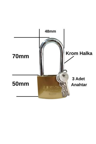 HAFSER Asma Kilit Paslanmaz Çelik Kilit Uzun 63mm 3 Anahtarlı - 2