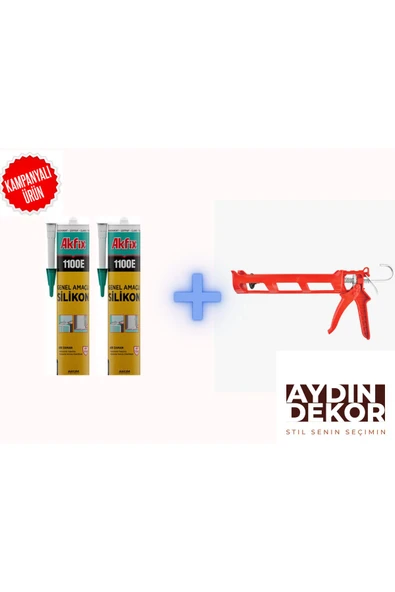 Akfix Silikon Genel Amaçlı Silikon Şeffaf (2 Adet) + Silikon Tabancası