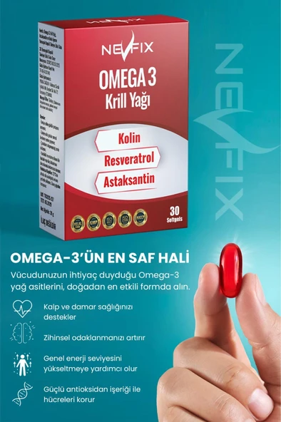 Nevfix Krill Yağ 30 Softgel Kolin Resveratrol Astaksantin Fosfolipidler