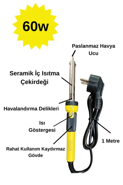 SAHAF 4'Lü Lehim Makinası Seti 60w Havya Kalemi Tel Lehim Pastası Elektrik Bandı - 2