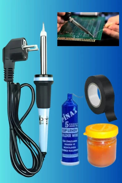 SAHAF 4'Lü Lehim Makinası Seti 40w Havya Kalemi Tel Lehim Pastası Elektrik Bandı
