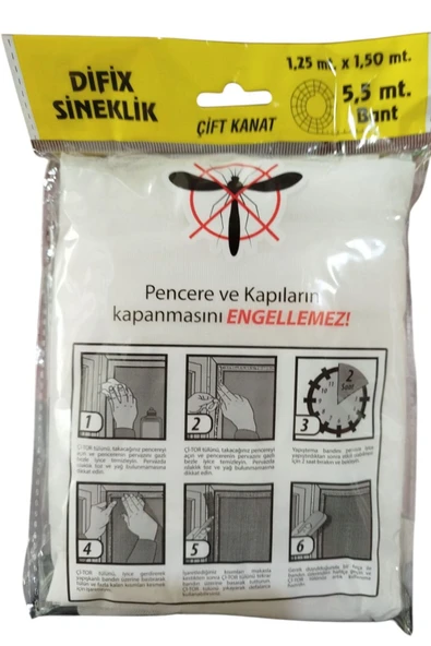 HAFSER 125 X 150 Cm Çift Kanat Sineklik Yapıştırma Bantlı Pencere Ve Kapıların Kapanmasını Engellemez