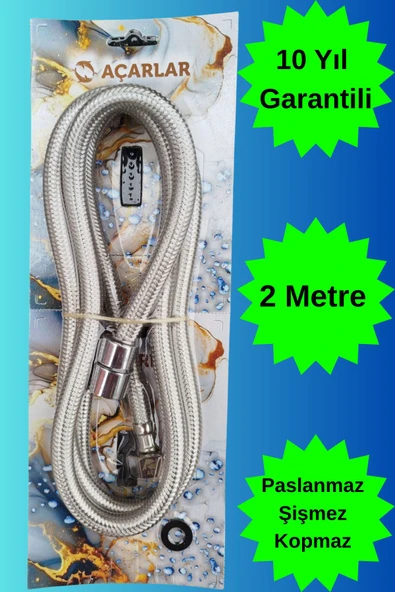 Acarlar 10 Yıl Garantili Paslanmaz Çelik 2 Metre Spiral Duş Başlığı Hortumu 1.kalite
