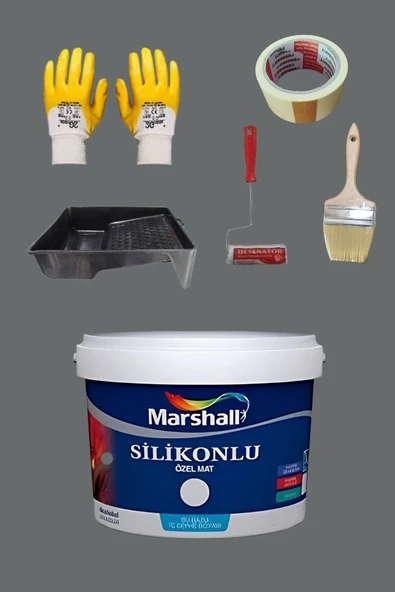 Marshall 5'li Set Silikonlu Özel Mat Duvar Boyası Karakalem 50 Çeşit Renk 2.5lt - 1