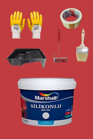Marshall 5'li Set Silikonlu Özel Mat Iç Cephe Duvar Boyası Elma Şekeri 15-7.5-2.5lt