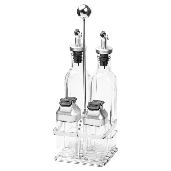 Tantitoni Metal Standlı 4lü Cam Sosluk Seti - Gri Kapaklı 170ml/80ml